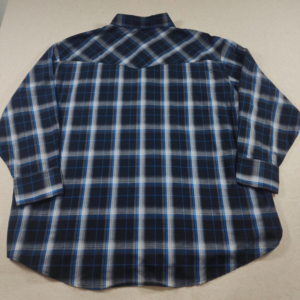 Plains Western Wear Shirt Mens 3X Big Blue Plaid Pearl Snap Button Long Sleeve - Picture 2 of 9